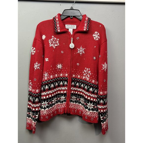 Vintage Heirloom Collectibles Sweater Womens Large Red Snowflake Christmas 2004 - Picture 1 of 6